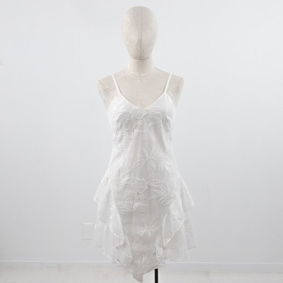 Parker XS Mesh Floral Asymmetric Mini Dress White - Picture 13 of 13